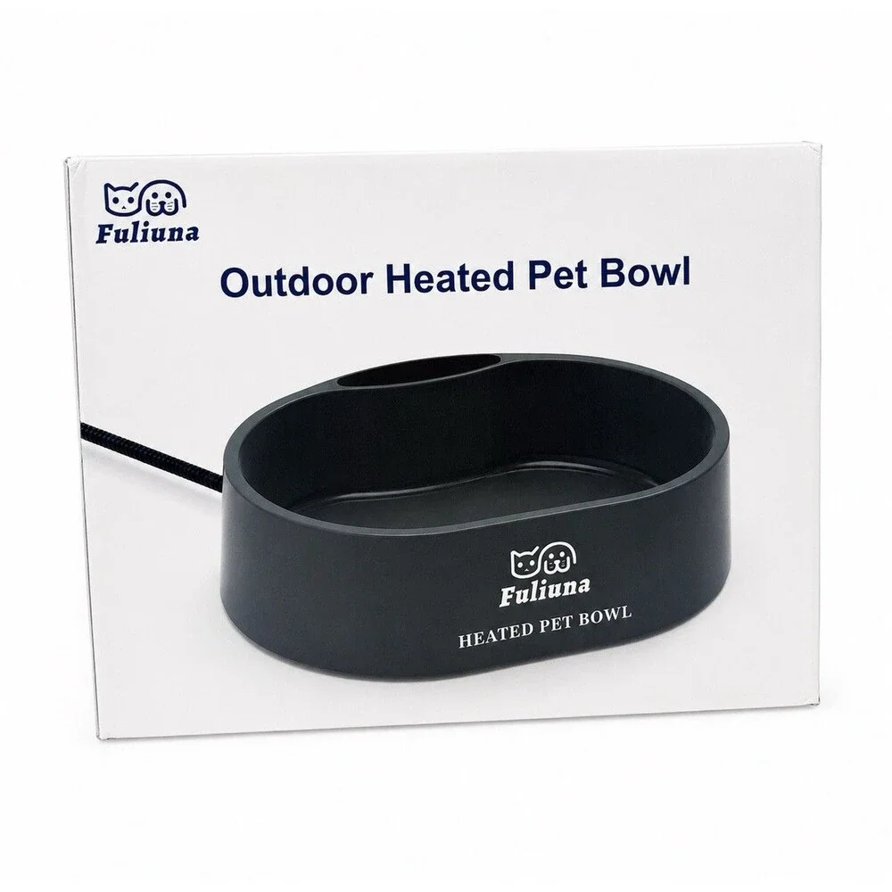 Fuliuna Outdoor Heated Water Bowl for Dog & Cat, Anti Chew Cord Large 125 OZ